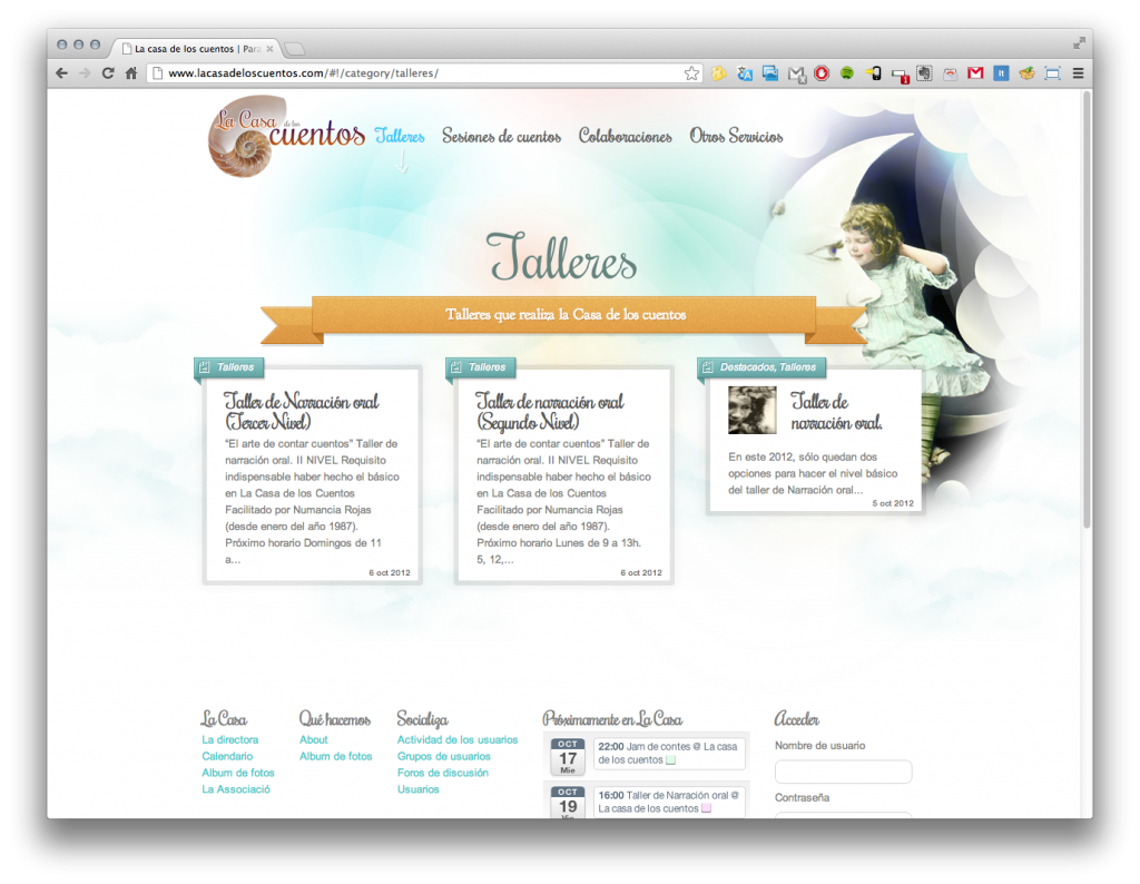 Diseño de la página de talleres en la web de lacasadeloscuentos.com